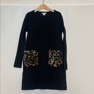 NEW / Crewcuts Ribbed Knit Dress with Leopard Faux-Fur Pockets